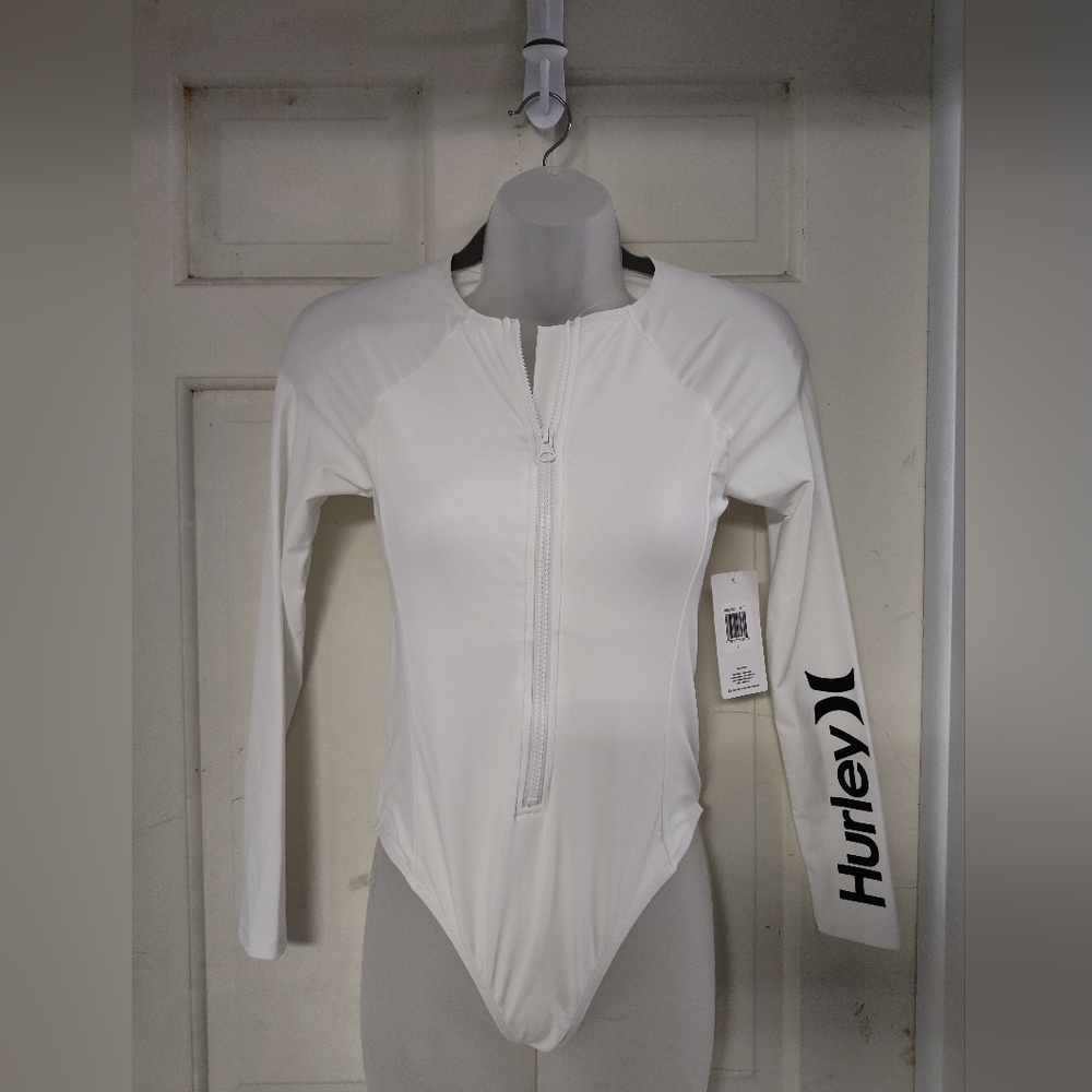 Hurley Women's White Long Sleeve Rash Guard Swimsuit